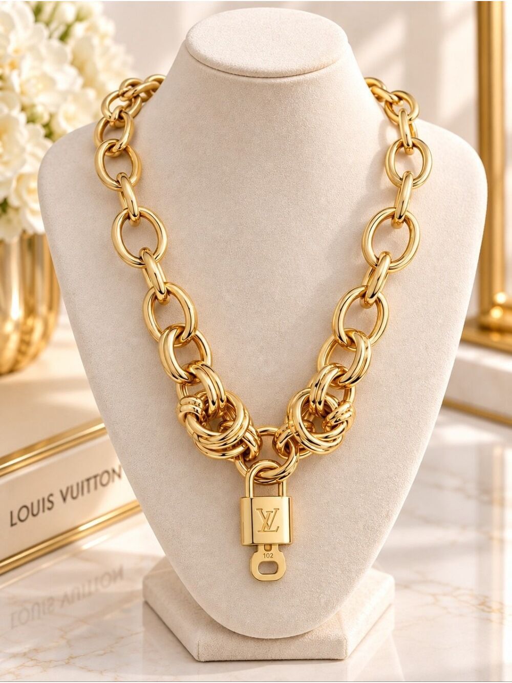 Authentic Louis Vuitton Lock & Key with Unbranded Gold Plated Chain Necklace
